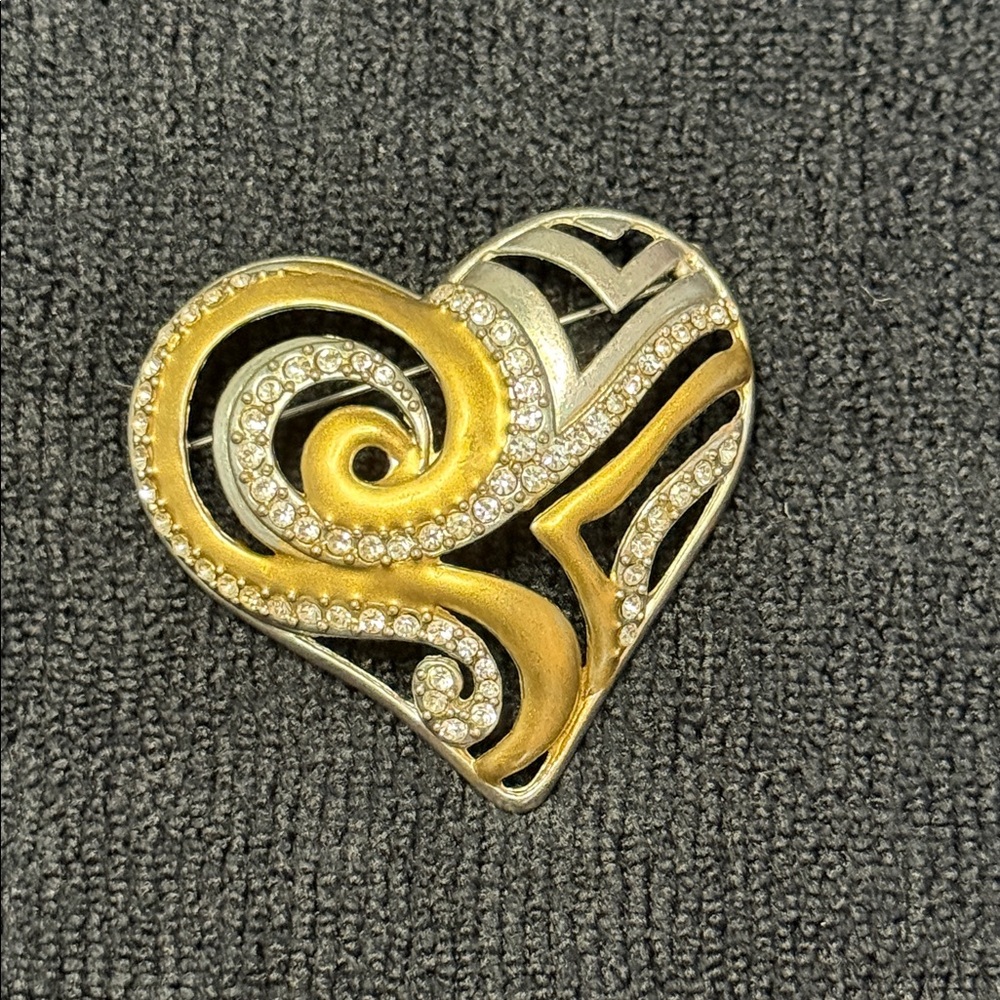Chico's Gold and Silver Swirl Heart Brooch